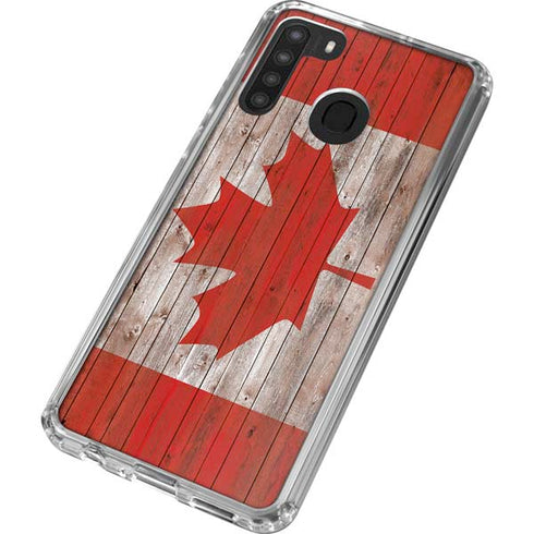 Canadian Flag Dark Wood Galaxy A21 Clear Case